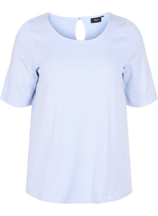 Stribet bluse med 3/4 ærmer, Lavender L Stripe, Packshot image number 0