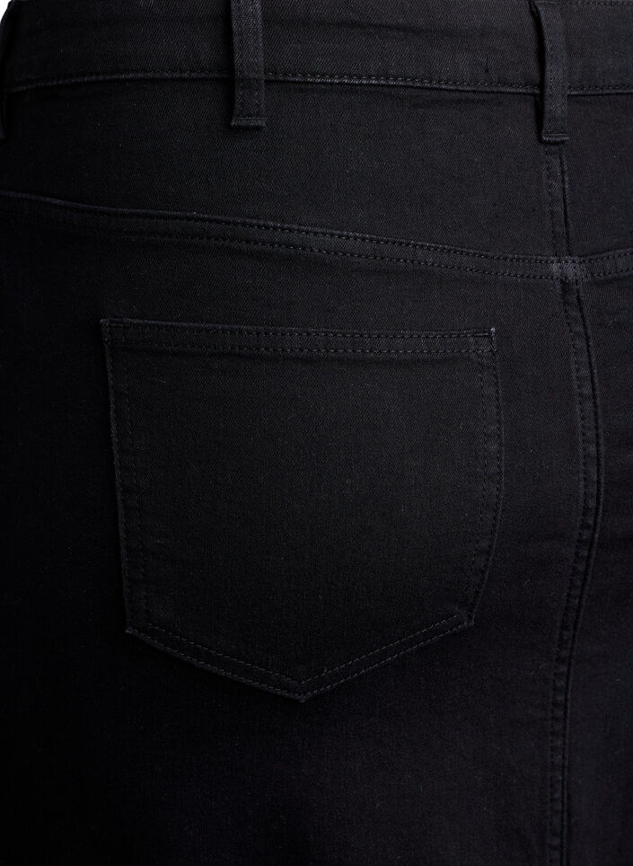 FLASH - Midilang denim nederdel med slids foran, Sort, Packshot image number 3