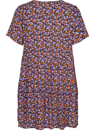 Kortærmet viskose kjole med a-form, Purple Ditsy Flower, Packshot image number 1