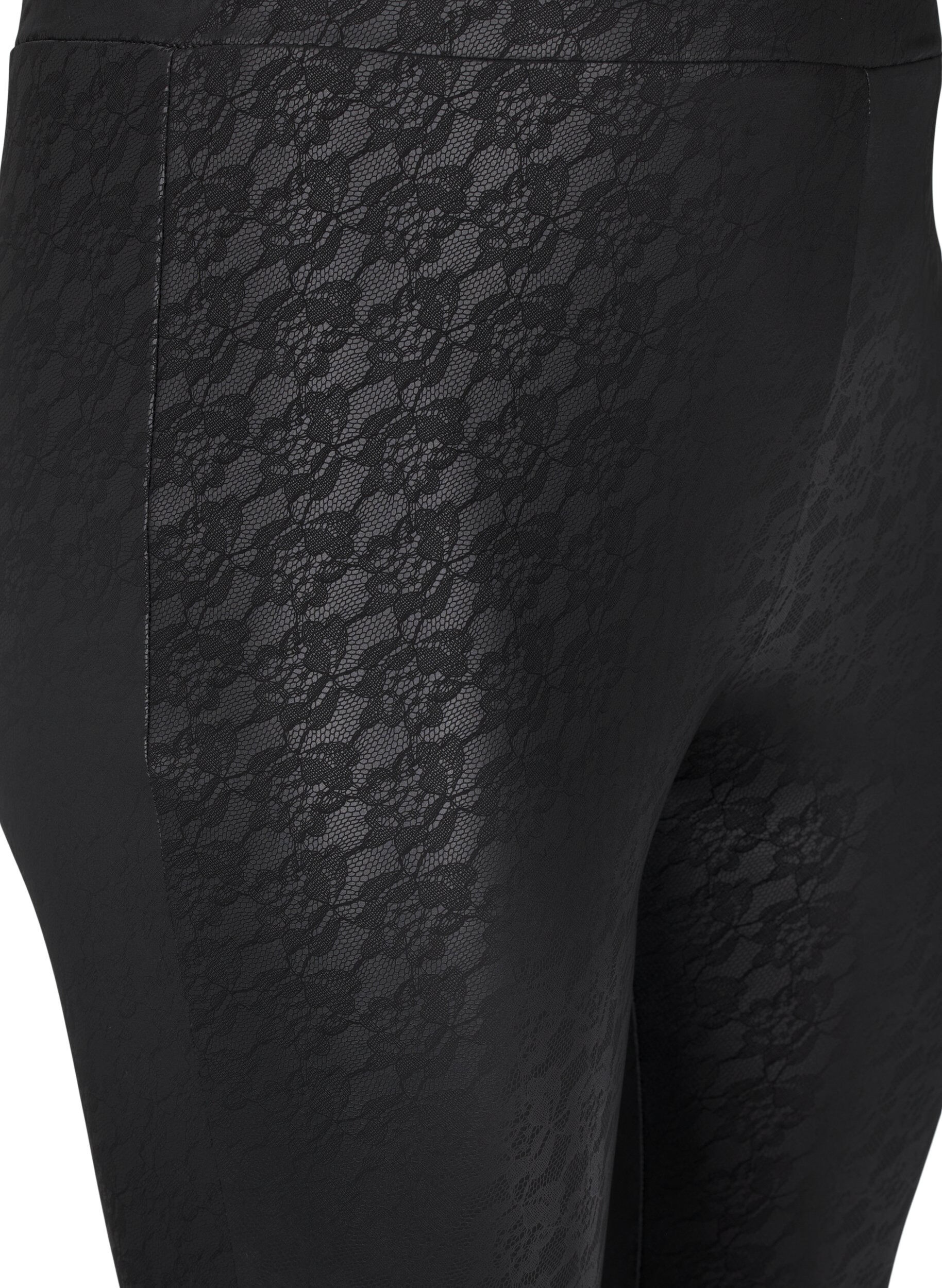 Zizzi Leggings i imiteret l&aelig;der med dyrem&oslash;nster, Sort, Packshot image number 2