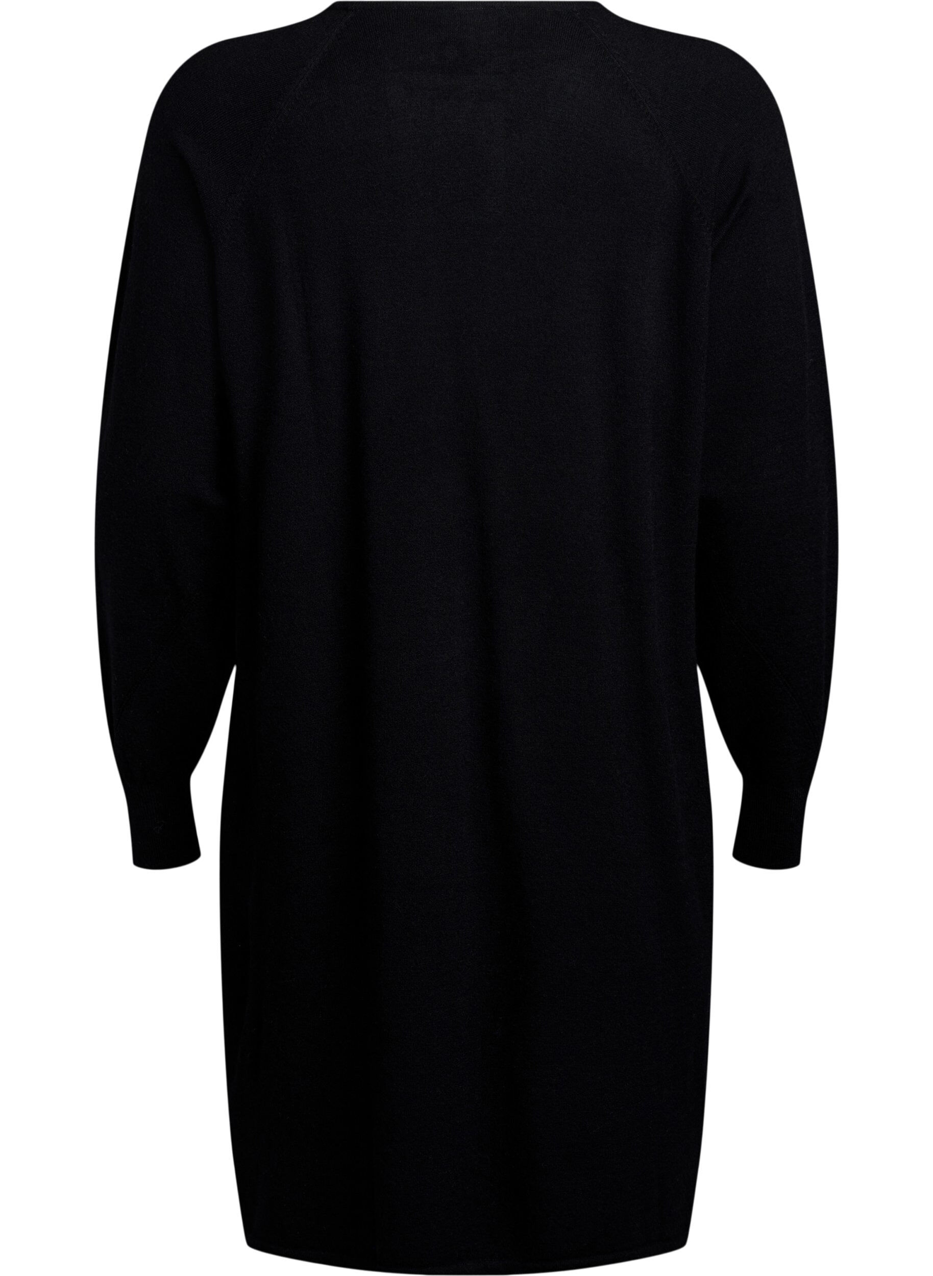 Zizzi Strikkjole med rund hals og strikket m&oslash;nster, Black, Packshot image number 1