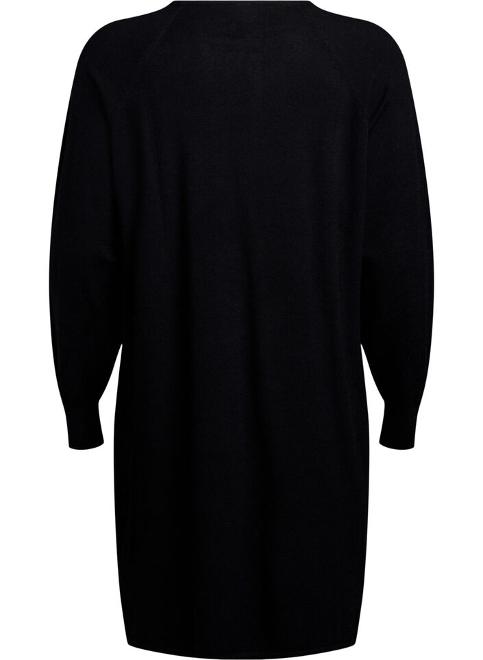 Strikkjole med rund hals og strikket m&oslash;nster, Black, Packshot image number 1