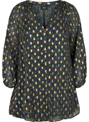 Printet tunika med v-hals og knapper, Flower AOP, Packshot image number 0