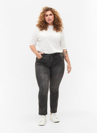 Slim fit Emily jeans med normal talje, Dark Grey Denim, Model