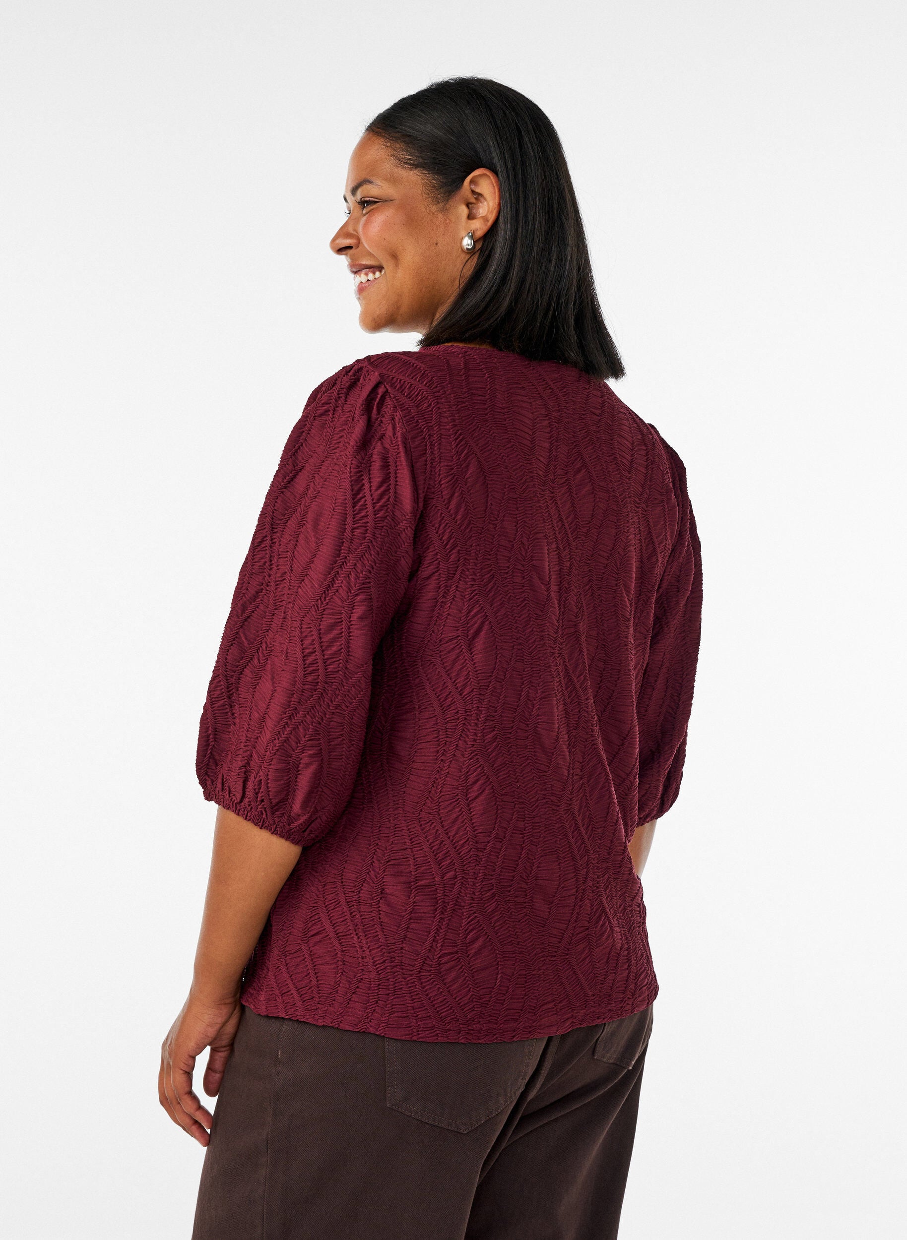 ZizziBluse med tekstur og 3/4 &aelig;rmer, R&oslash;d, Model image number 2
