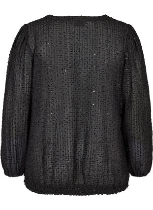 Struktureret bluse med smock og v-hals, Black, Packshot image number 1
