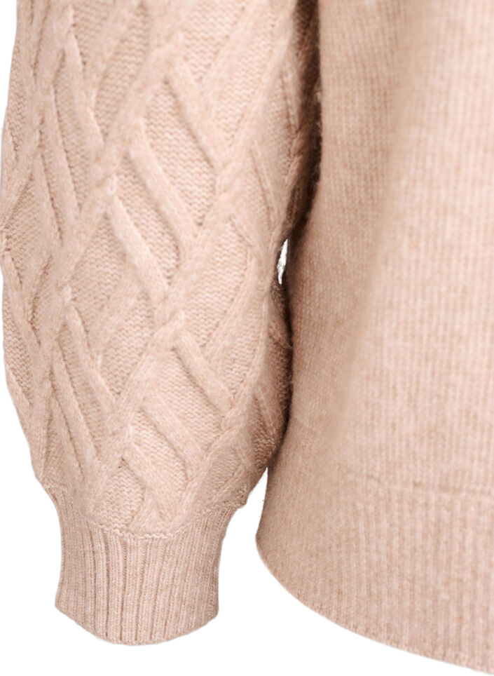 Strikcardigan med perleknapper og kabelmønster, Beige, Packshot image number 3