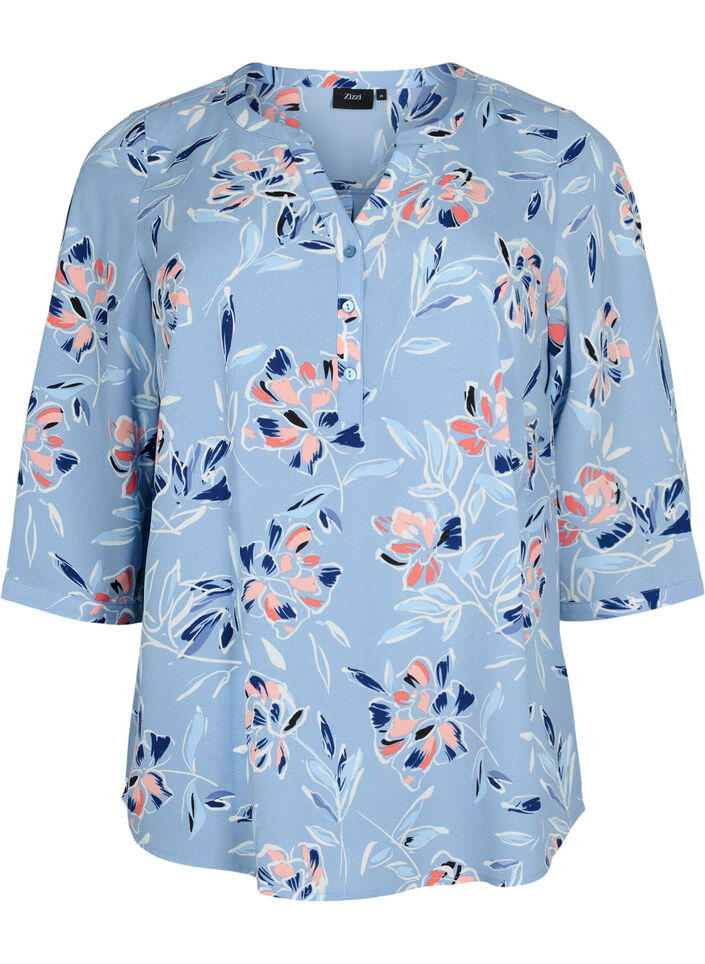 Prikket bluse med 3/4 ærmer , Outline Flower, Packshot image number 0