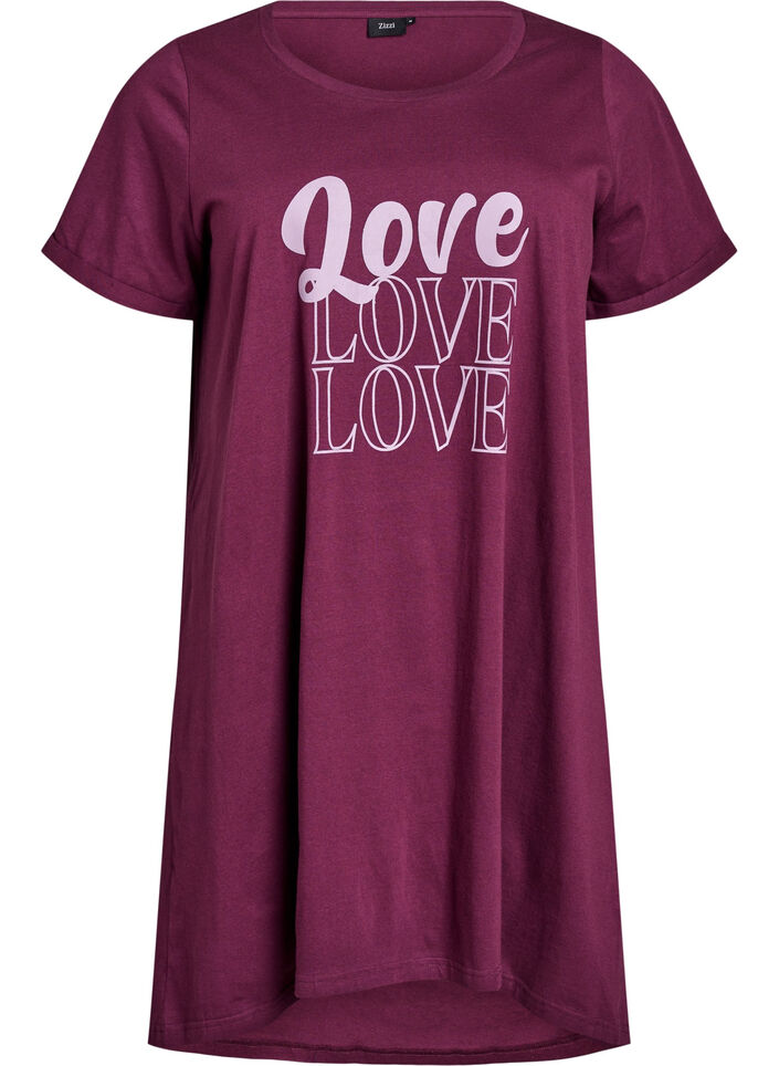 Kort&aelig;rmet natkjole i &oslash;kologisk bomuld, M&oslash;rk Bordeaux, Packshot image number 0