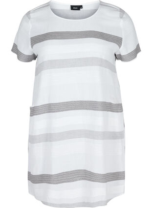 Stribet kjole med korte ærmer, White Stripe, Packshot image number 0