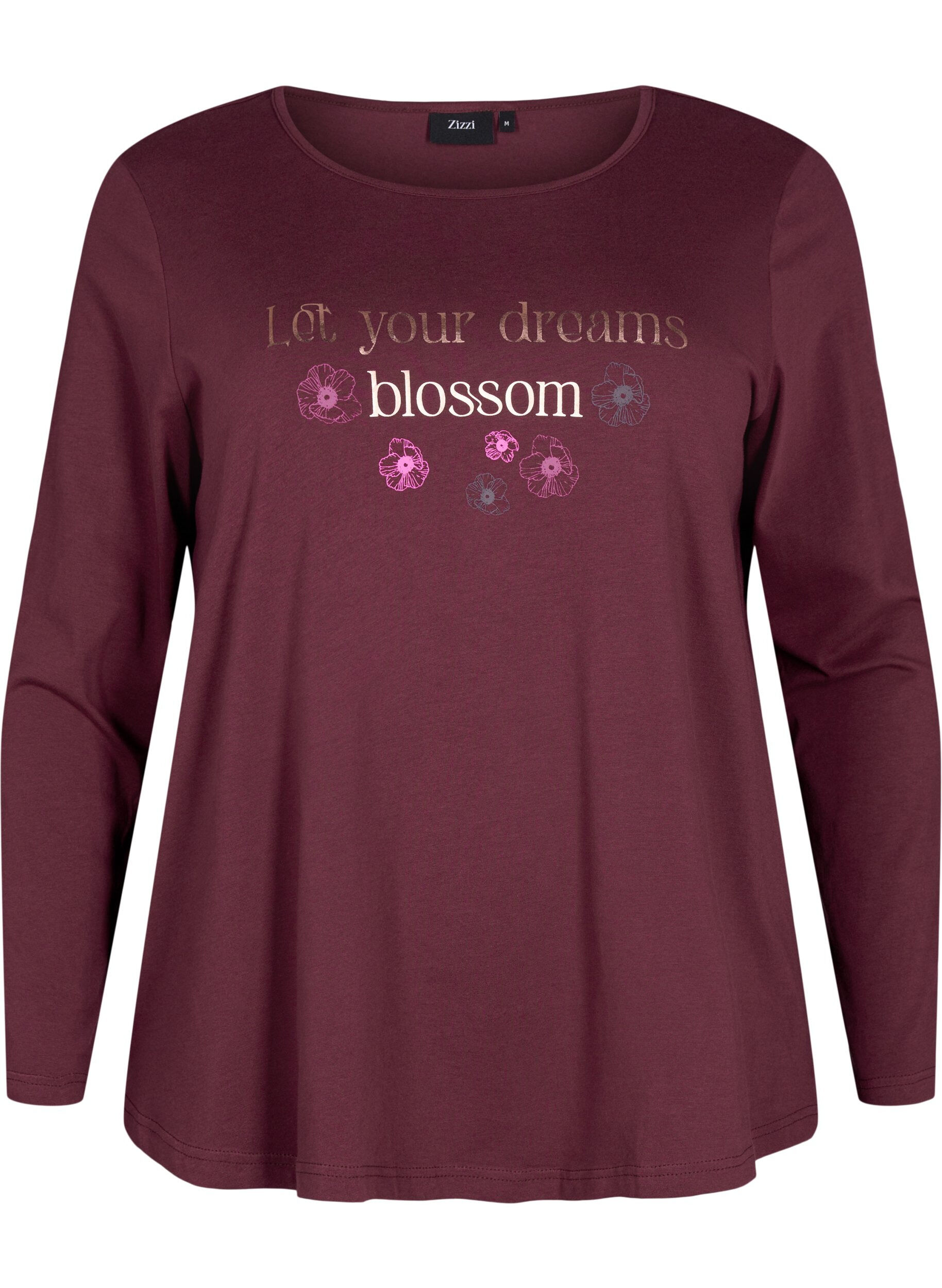 Zizzi Natbluse i bomuld med tekstprint, R&oslash;d, Packshot image number 0