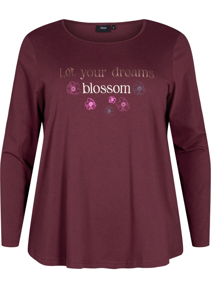 Natbluse i bomuld med tekstprint, Rød, Packshot image number 0