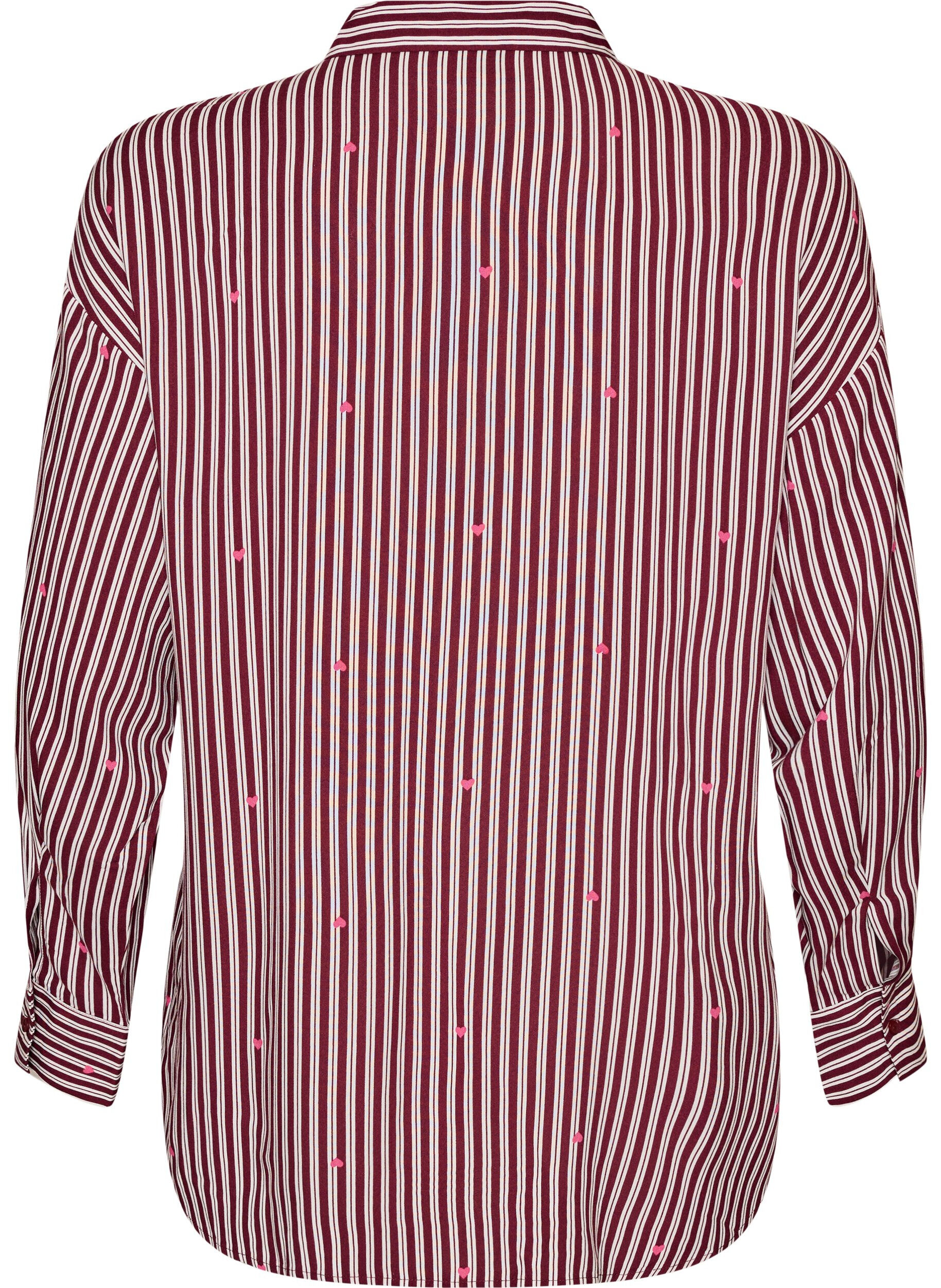ZizziNatskjorte med striber og hjerter, M&oslash;rk Bordeaux, Packshot image number 1