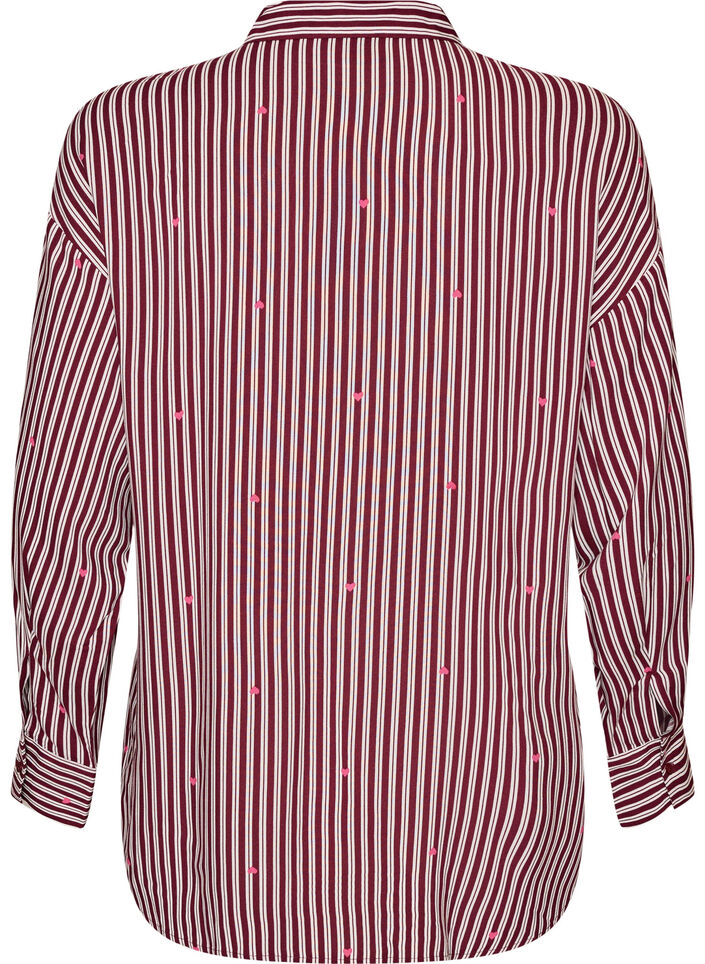 Natskjorte med striber og hjerter, M&oslash;rk Bordeaux, Packshot image number 1