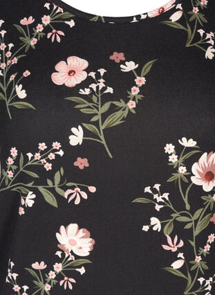 Langærmet bluse i blomsterprint, black flower AOP, Packshot image number 2