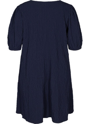 Struktureret kjole med a-form og pufærmer, Evening Blue, Packshot image number 1