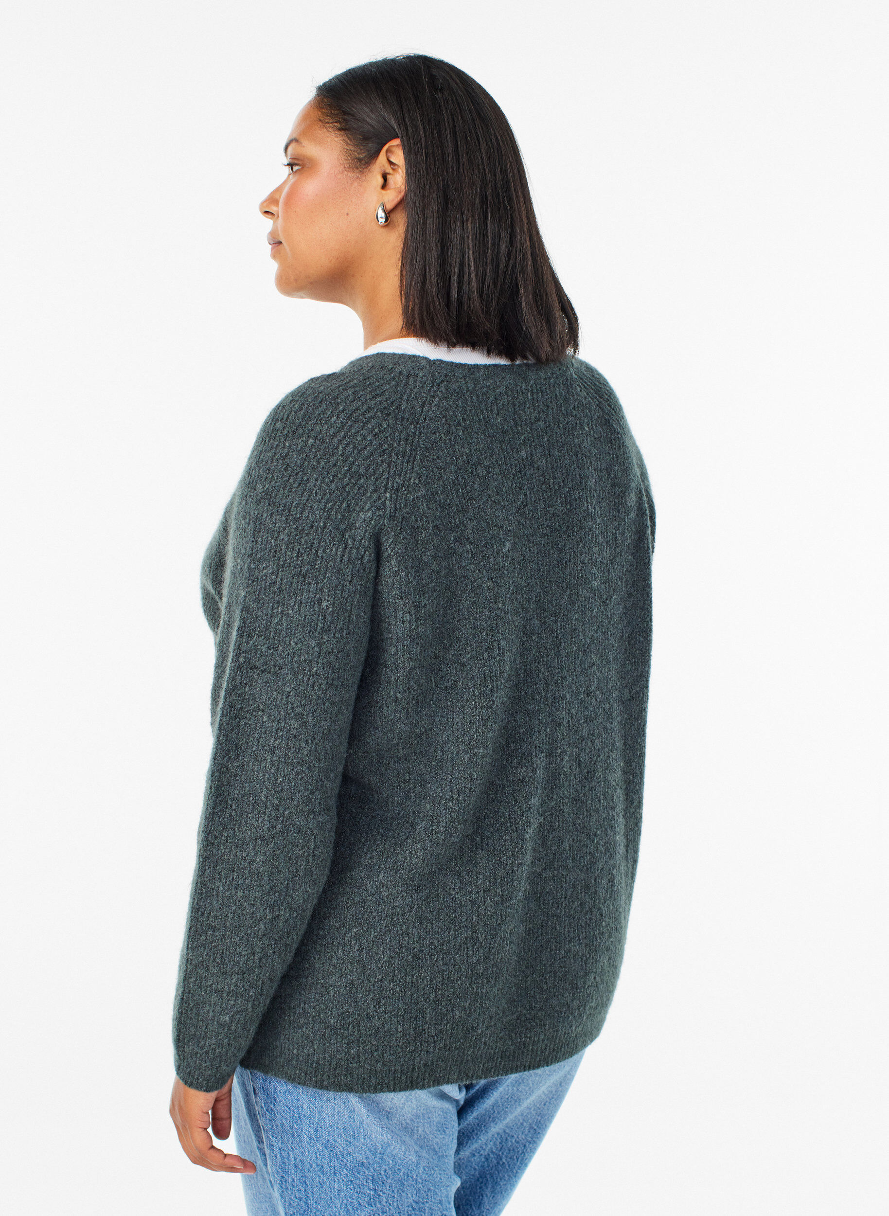 ZizziStrikbluse med V-hals og raglan&aelig;rmer, Gr&oslash;n, Model image number 2