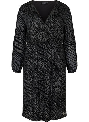 Mønstret kjole med glitter og v-hals, Black w Glitter, Packshot image number 0