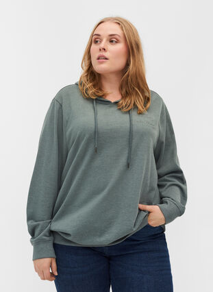 Sweatshirt med hætte og tryk, Balsam Green Mel, Model image number 0