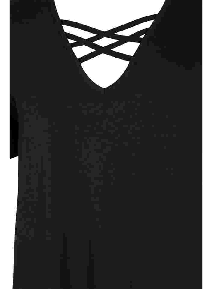 Kortærmet natkjole med v-hals, Black, Packshot image number 2