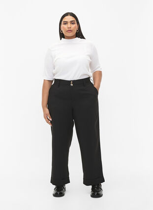 Højtaljede bukser med opsmøg, Black, Model image number 0
