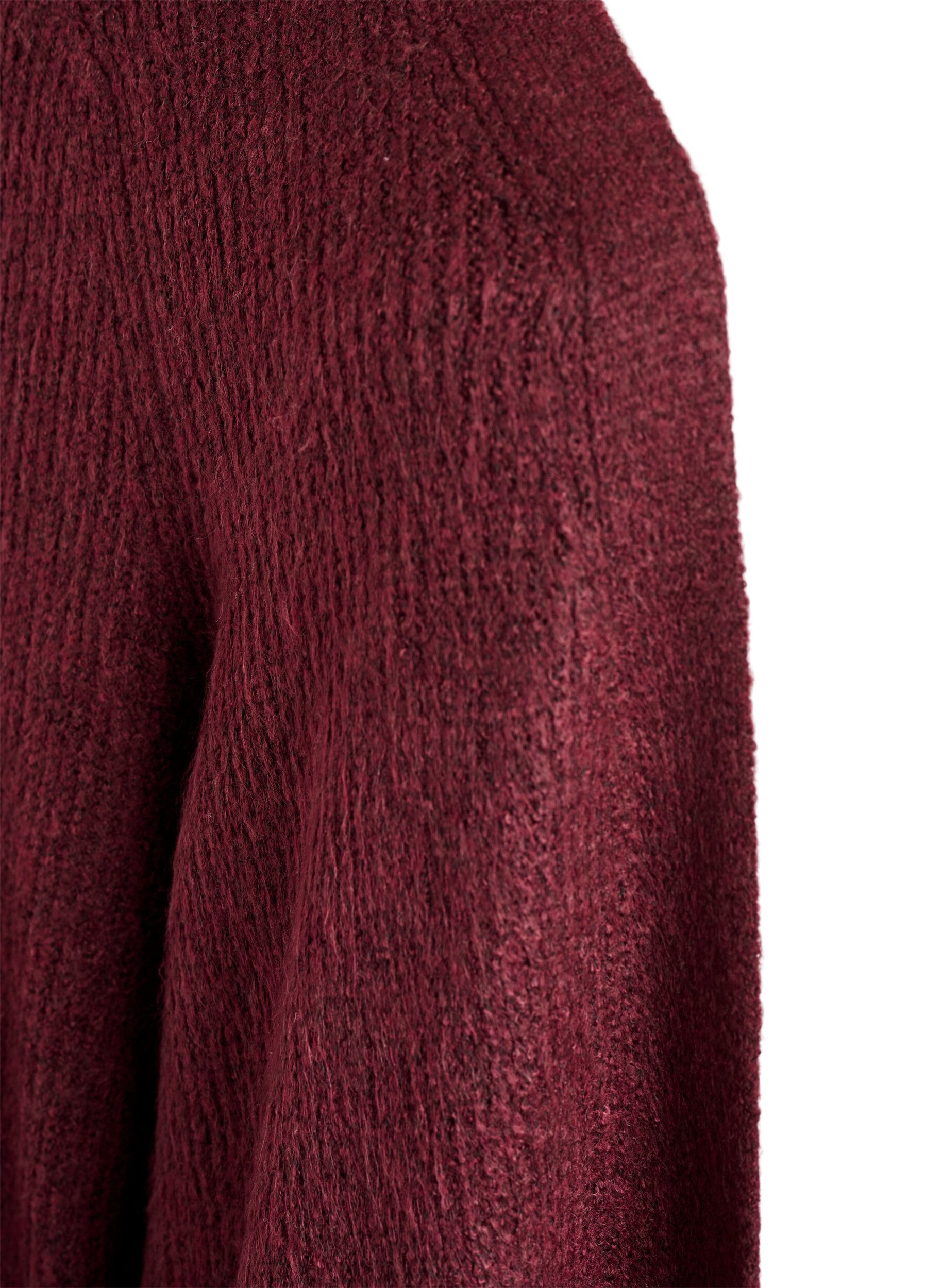 Zizzi Lang ribstrikket cardigan med &aring;ben front, R&oslash;d, Packshot image number 2