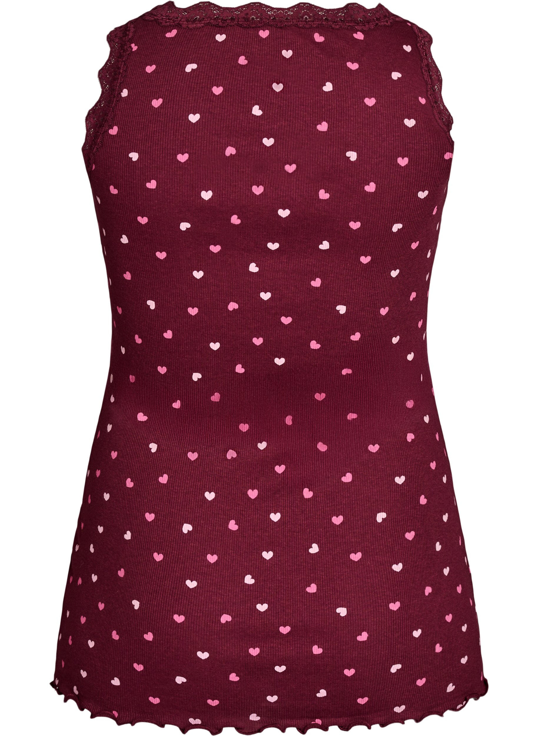 Zizzi Top med print og blondekant, R&oslash;d, Packshot image number 1