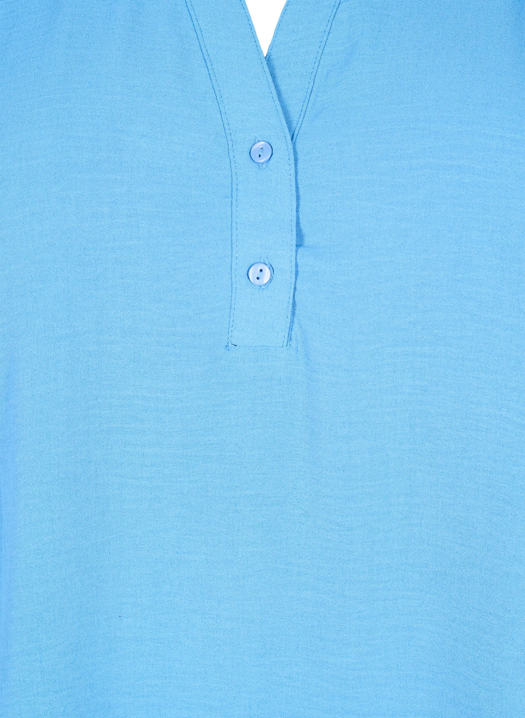 Zizzi Lang&aelig;rmet skjortebluse med v-hals, Riverside, Packshot image number 2