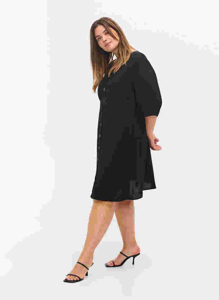 Kjole med knapper og 3/4 ærmer, Black, Model image number 2
