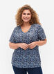 FLASH - Printet t-shirt med v-hals, Blue Green Ditsy, Model image number 0