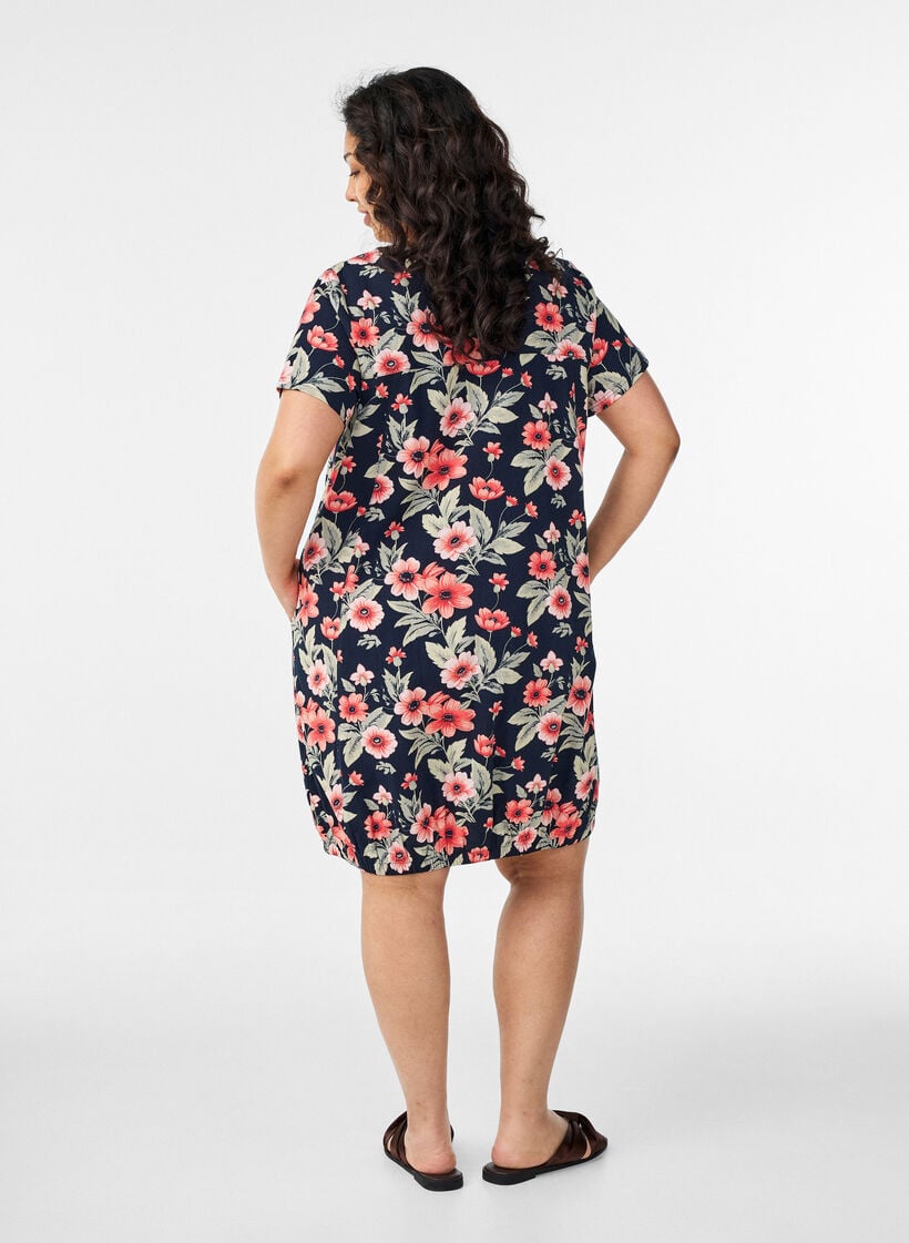 Kort&aelig;rmet bomuldskjole med print, Bl&aring;, Model image number 2