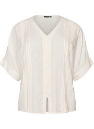 Bluse i viskose med crochetb&aring;nd og knapper, Vanilla