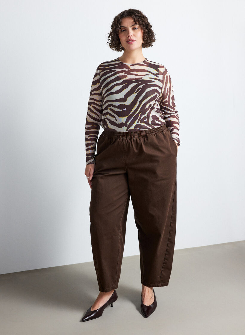 Meshbluse med print, Brun, Model image number 1