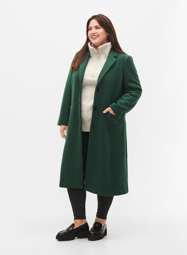 Frakke med knapper og lommer, Trekking Green Mel, Model image number 3