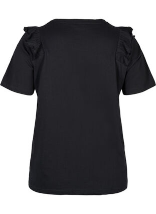 Bomulds t-shirt med flæser og nitter, Black, Packshot image number 1
