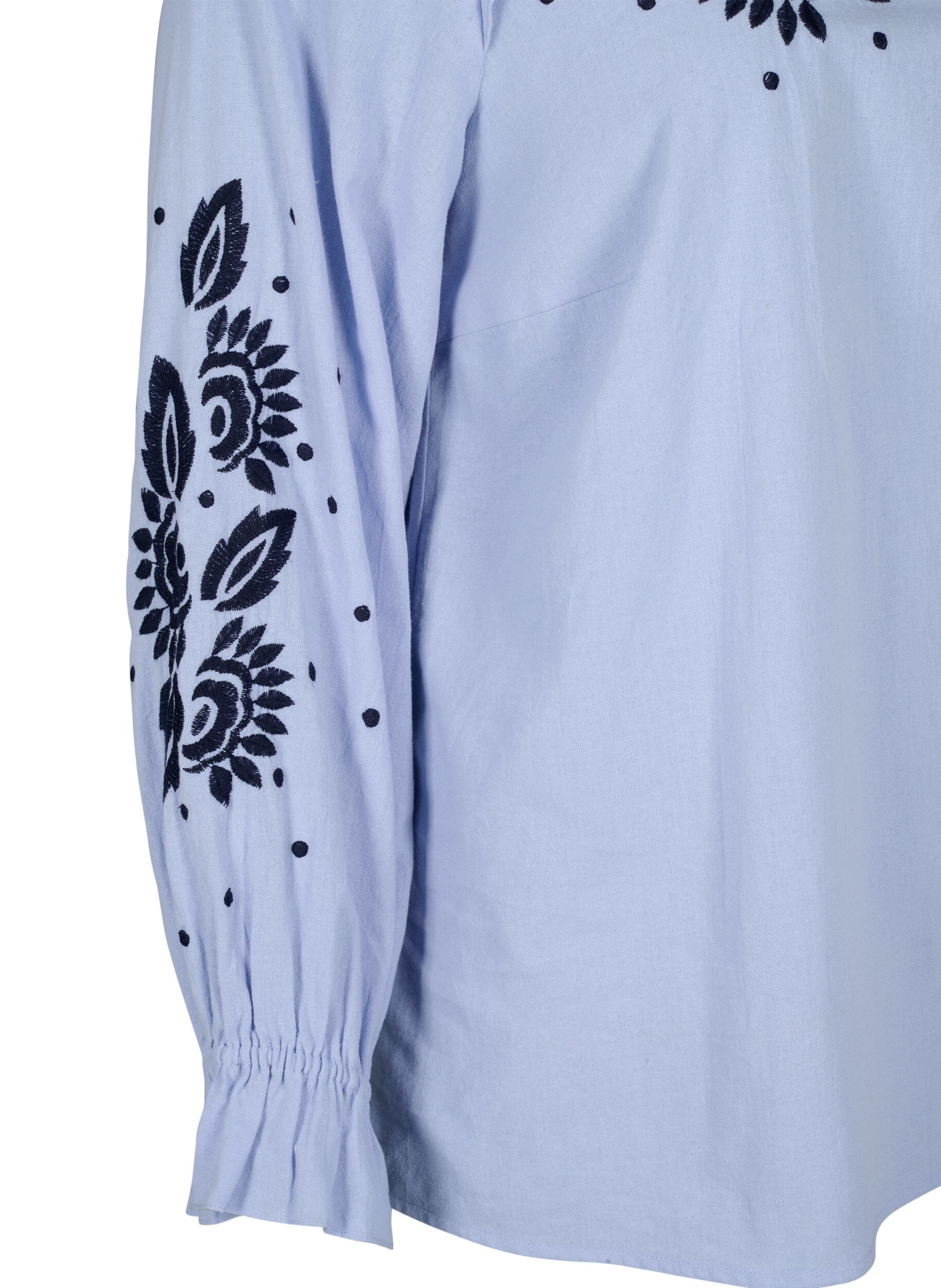 Zizzi Bluse i bomuld med broderi og fl&aelig;ser, Bl&aring;, Packshot image number 3