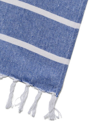 Stribet håndklæde med frynser, Medium Blue Melange, Packshot image number 2