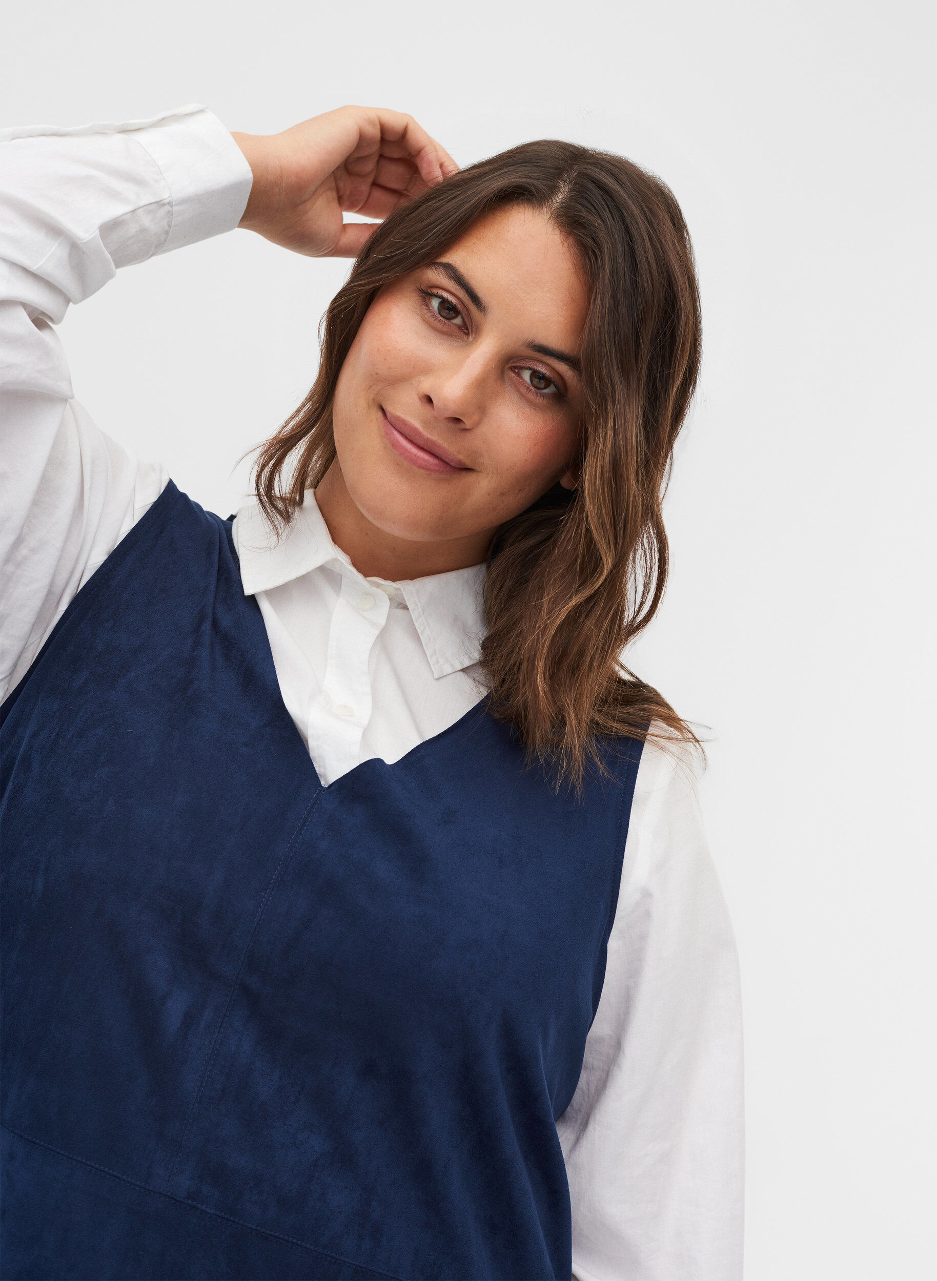 Zizzi &AElig;rmel&oslash;s kjole med a-form , Dark Blue, Model image number 2