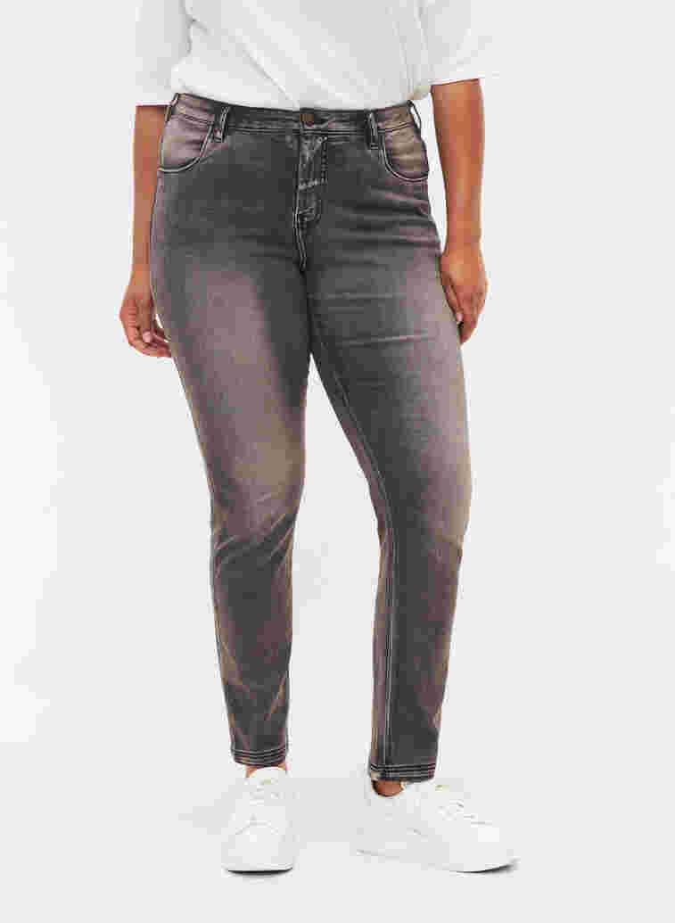 Slim fit Emily jeans med normal talje, Dark Grey Denim, Model image number 2