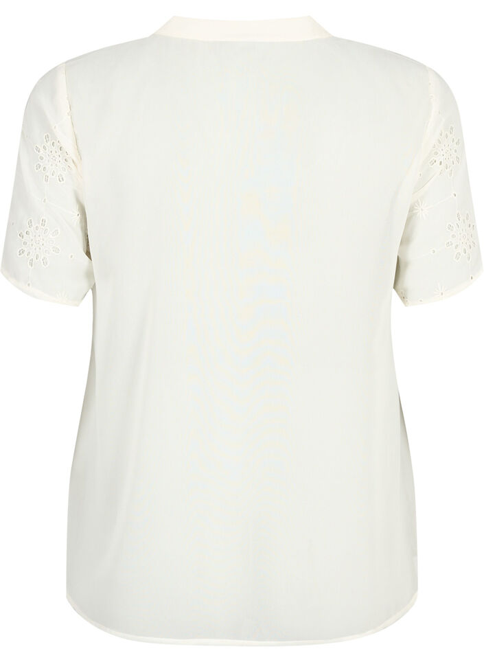 Kortærmet skjortebluse med broderi anglaise, Antique White, Packshot image number 1