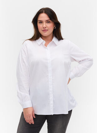 Klassisk skjorte med krave og knapper, Bright White, Model image number 0