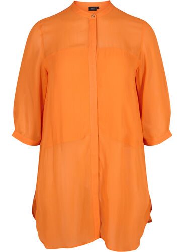 Lang viskose skjorte med 3/4 ærmer, Orange Peel, Packshot image number 0
