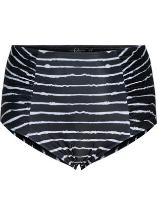 Stribet bikinitrusse med høj talje, Black White Stripe, Packshot image number 0