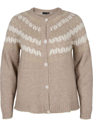 Mønstret strik cardigan med uld, Simply Taupe Comb, Packshot image number 0