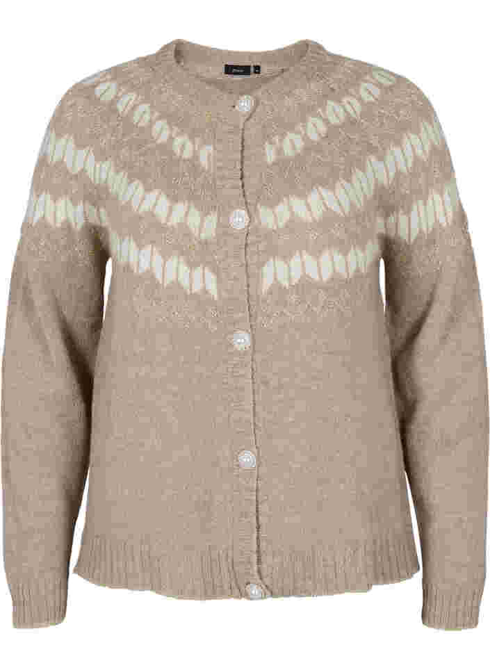 Mønstret strik cardigan med uld, Simply Taupe Comb, Packshot image number 0