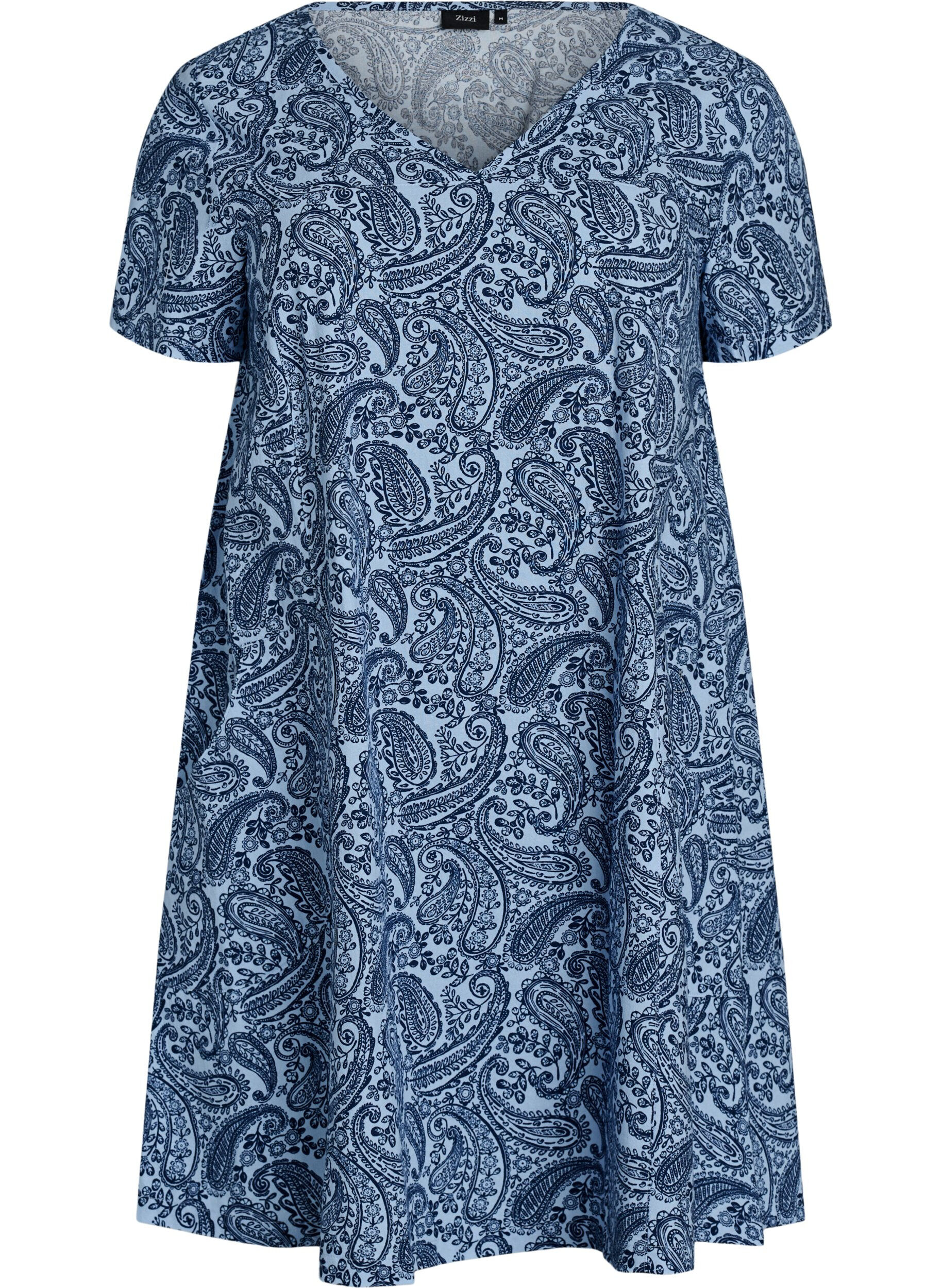 Kort a-shape kjole med paisleyprint