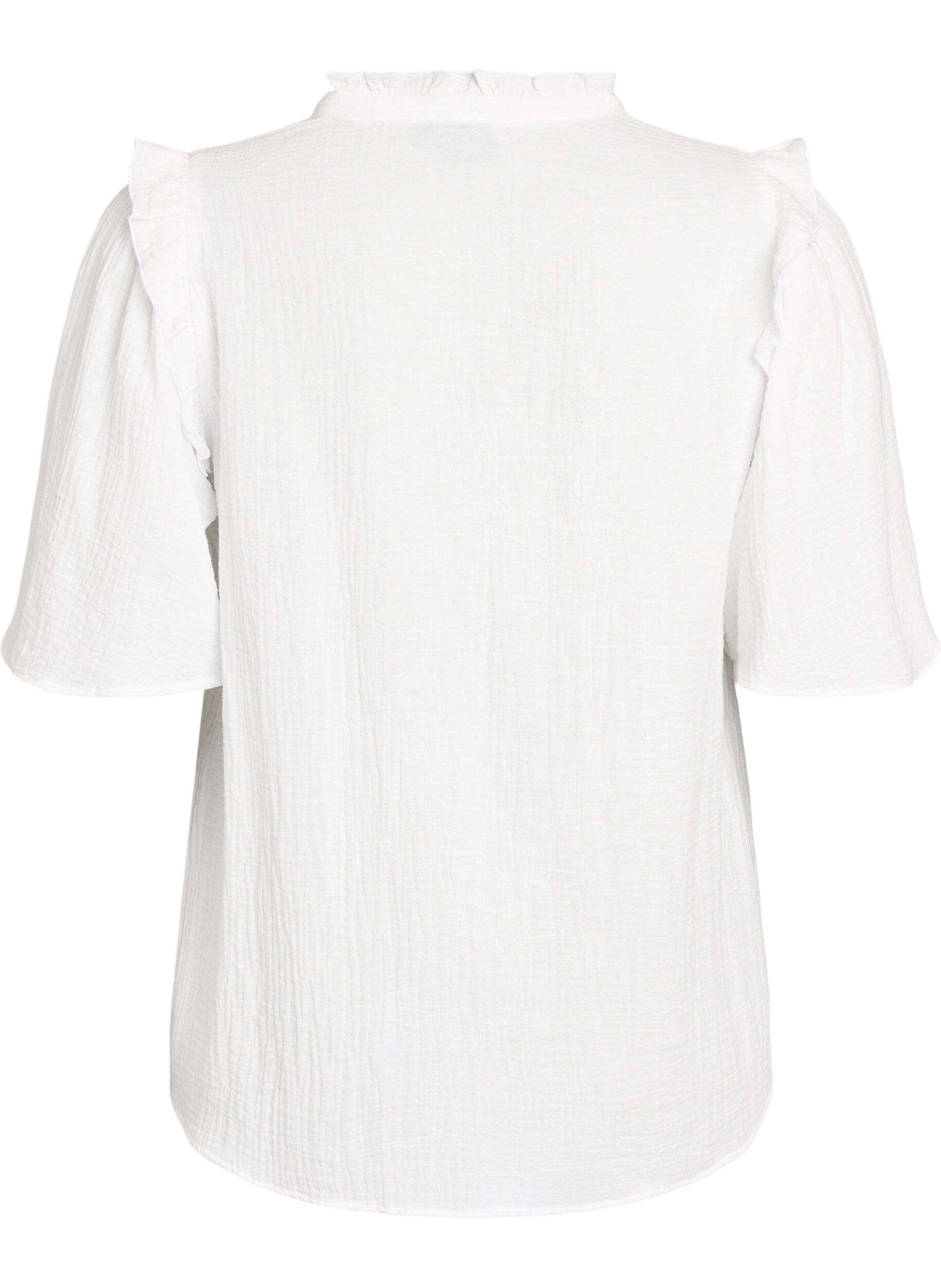 ZizziBluse i bomuldsmusselin med broderie anglaise og 1/2 &aelig;rmer, Hvid, Packshot image number 1