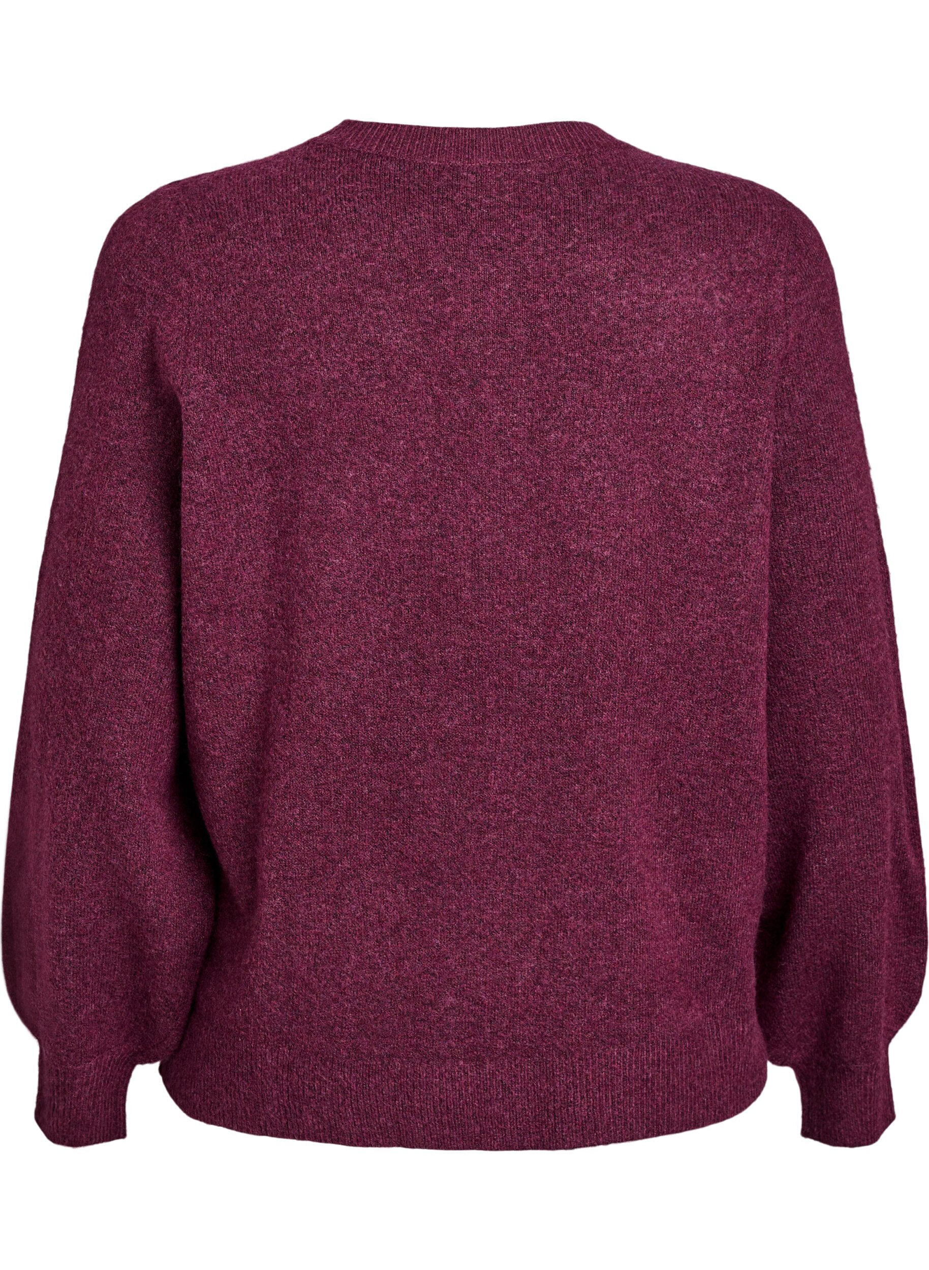 Zizzi Cardigan i bl&oslash;d strik med guldfarvede knapper, M&oslash;rk Bordeaux, Packshot image number 1