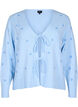 Strikket cardigan med bindedetaljer og broderi, Cashmere Blue Comb, Packshot image number 0