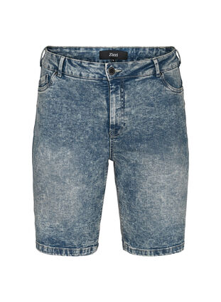 Denim shorts med høj talje, Light blue denim, Packshot image number 0